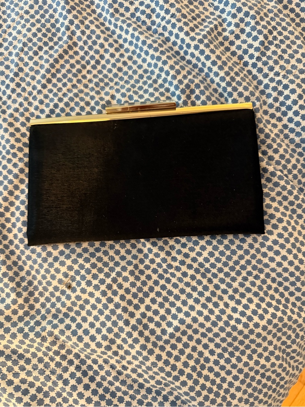 Glint Black Satin Clutch with Gold Hardware